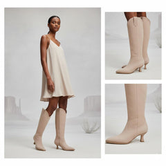 Tuhoomall Stylish Knee-High Boots for Women, Comfortable Cat Heel with Zipper Closure, Classic Solid Color for Casual, Business, and Travel