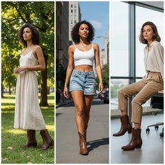 Tuhoomall Retro Ankle Booties with Chunky Heel and Snip-Toe, Distressed Embroidery and Studs for Casual Everyday Style