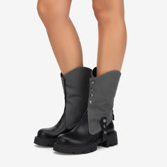 Tuhoomall Stylish Ankle Boots For Women, Casual Short Boots With Round Toe and Thick Heel, Zipper Closure, Versatile For All Seasons