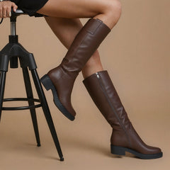 Tuhoomall Fashion Comfort Knee High Boots for Women - Low Heel Zipper Closure, Stylish for Office and Travel, Timeless Solid Color Design