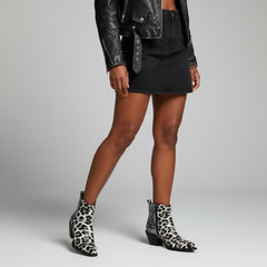 Tuhoomall Western Fashion Ankle Boots for Women - Leopard Print, Chunky Heel, Slip-On, Vegan Friendly - Stylish Casual Footwear for Everyday Wear