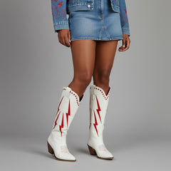 Tuhoomall Western Cowgirl Mid Calf Boots with Chunky Heel, Pointed Toe, Embroidered Design, Slip-On Style for Fashionable Casual Wear