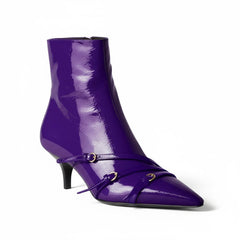 Tuhoomall Fashion Ankle Boots for Women, Comfortable Pointed Toe, Cat Heel with Hardware Buckles, Ideal for Parties and Daily Wear, Casual All-Season Style