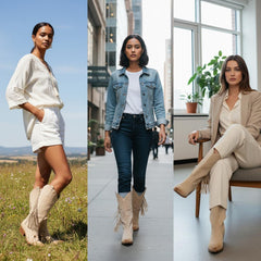 Tuhoomall Western Style Mid-Calf Boots with Tassels, Casual Fashion Footwear, Chunky Heel, Faux Suede, Zipper Closure, All-Season Design