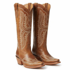 Tuhoomall Stylish Western Mid-Calf Boots for Women - Embroidered Vegan Leather, 2.76in Low Chunky Heel, Perfect for Year-Round Casual Wear