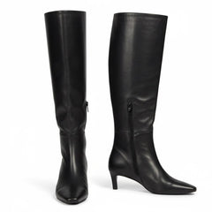 Tuhoomall Stylish Comfortable Knee-High Boots for Women, Pointed Toe, Chic Cat Heel, All-Season Rubber Sole, Effortless Slip-On Design