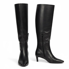 Tuhoomall Stylish Comfortable Knee-High Boots for Women, Pointed Toe, Chic Cat Heel, All-Season Rubber Sole, Effortless Slip-On Design Tuhoomall