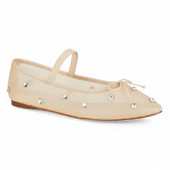 Tuhoomall Comfortable Rhinestone Ballet Flats for Women - Casual Blue Mesh Slip-On Shoes with Low Heel and Round Toe