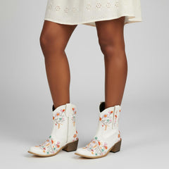 Tuhoomall Stylish Western Ankle Boots with Floral Embroidery, Rubber Sole, Chunky 5cm Heel for Classic and Casual Looks