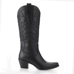 Tuhoomall Western Cowboy Boots for Women, Fashion Casual Mid-Calf Boots, Embroidered Design, Chunky Heel, Perfect for All Seasons Tuhoomall