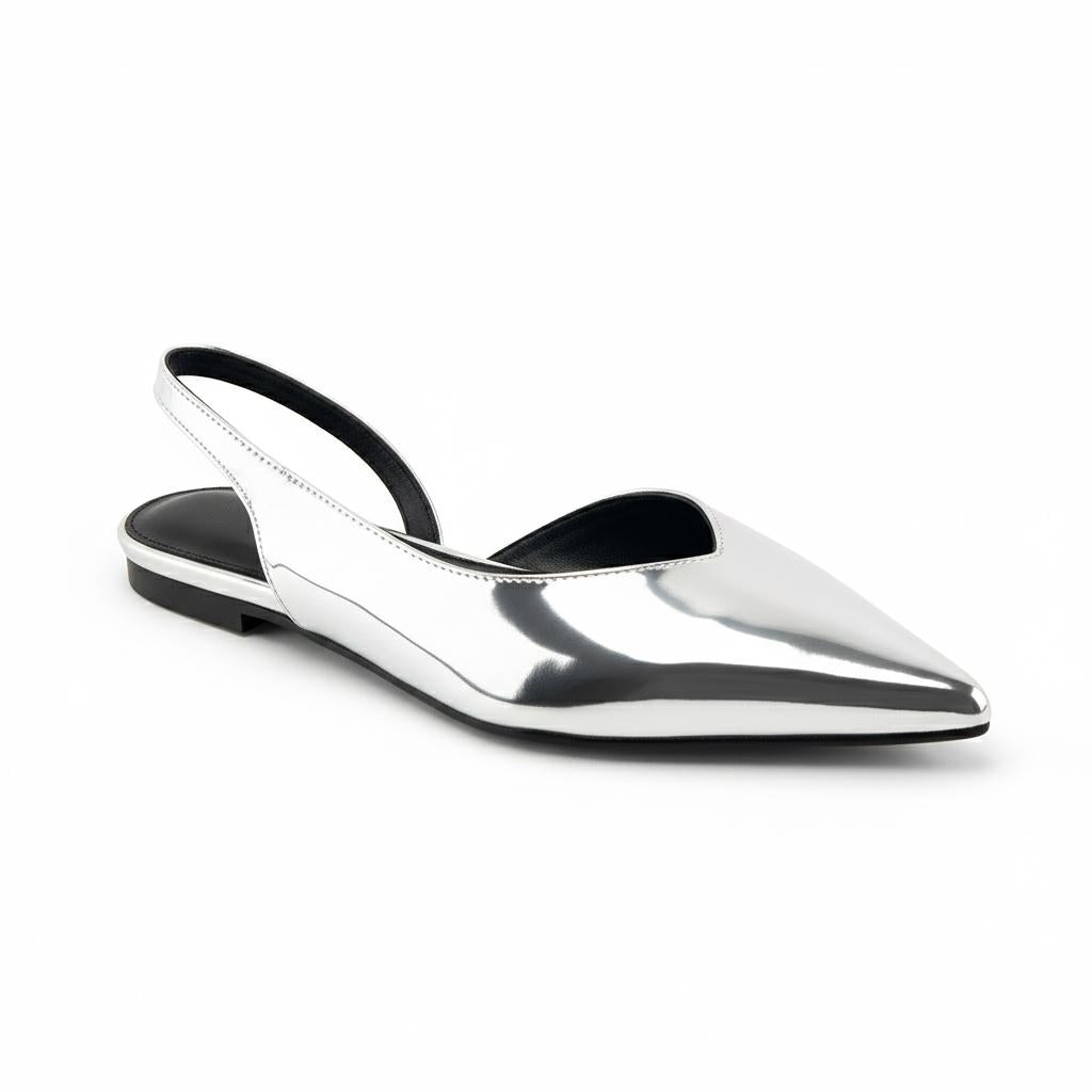 Tuhoomall Comfortable Flat Shoes with Metallic Finish, Vegan Leather, Elastic Slingback, Stylish for Casual, Office, and Daily Wear Tuhoomall