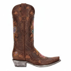 Tuhoomall Western Cowgirl Boots for Women, Floral Embroidered Slip-On Mid Calf Boot, Chunky Heel for Comfort, Stylish for Casual and Outdoor Events