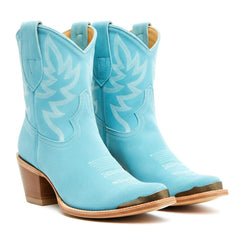 Tuhoomall Western Style Ankle Boots For Women, Vintage Plain Leather, Low Heel, Casual Chic, All-Season Fashion, Unique Embroidery Design