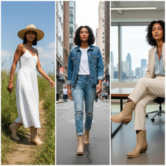 Tuhoomall Western Style Ankle Boots For Women, Vintage Plain Leather, Low Heel, Casual Chic, All-Season Fashion, Unique Embroidery Design