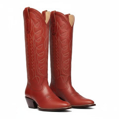 Tuhoomall Western Boots for Women with Embroidery, Chunky Heel 2.00 in, Mid-Calf Length, Vegan Leather, Casual Fashion Footwear, All Seasons