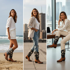 Tuhoomall Western Style Comfortable Ankle Boots with Embroidery for Casual Daily Wear, 4.5 cm Chunky Heel, All-Season Women’s Footwear