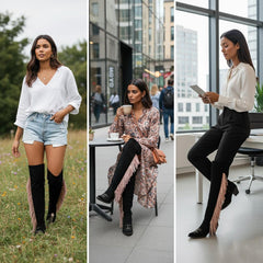 Tuhoomall Western Over Knee Boots with Fringe and Heart Pattern, Block Heel 2.76in, Zipper Closure, Faux Suede for Fashionable Boho Lifestyle