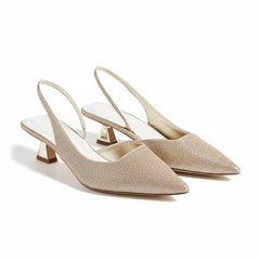 Tuhoomall Kitten Heels For Women, Classic Pointed Toe, Elastic Back Strap, Vegan Leather, Fashion Casual Office Shoes Tuhoomall