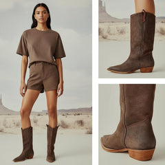 Tuhoomall Western Snip Toe Ankle Boots for Women, Classic All-Season Chunky Heel Rubber Sole, Easy Slip-On Design, Perfect for Casual and Office Wear