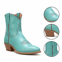 Tuhoomall Western Ankle Boots For Women, Low Heel 1.75 In, Embroidered Design, Casual Everyday Wear, All Seasons, Durable Rubber Sole