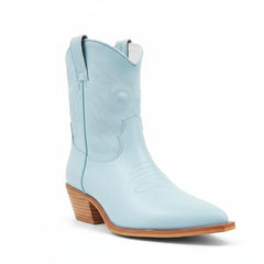 Tuhoomall Metallic Cowboy Ankle Boot with Chunky Block Heel, Pointed Toe, Embroidered Design for Casual Fashion Use, Vegan Leather, All Seasons