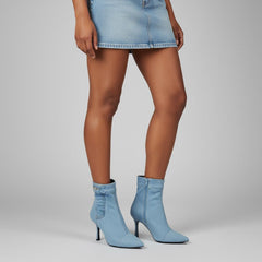 Tuhoomall Denim Ankle Boots With Zipper, Pointed Toe, 4.53 In High Heel, Fashionable For Daily Wear And Performances