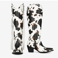 Tuhoomall Western Ankle Boots for Women, Stylish Casual Woven Design, Round Toe, Chunky Heel, Zip Closure, Versatile for All Seasons Tuhoomall