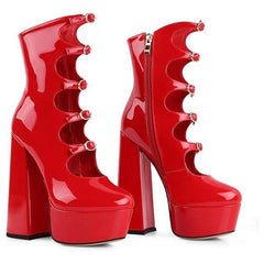 Tuhoomall Gothic High Ankle Boots for Parties and Performances, Thick Sole with Adjustable Strap, Durable Leather, 15.5cm Chunky Heels