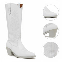 Tuhoomall Western Cowboy Boots, Chunky Block Heel, Embroidered Design, Mid Calf Length, Fashion Casual, Perfect for Performances and Everyday Wear