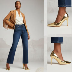 Tuhoomall Stylish High Heels for Parties and Dances, Gradient Design, Pointed Toe, 8cm Stiletto Heels, Slip-On, Rubber Sole, Synthetic Leather Lining