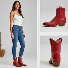 Tuhoomall Western Ankle Boots For Women, Low Heel 1.75 In, Embroidered Design, Casual Everyday Wear, All Seasons, Durable Rubber Sole