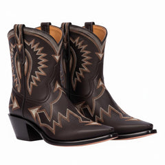 Tuhoomall Metallic Western Ankle Boots for Women - Stylish Slip-On Design with Embroidered Floral Pattern, Casual All-Season Footwear