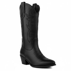 Tuhoomall Western Chunky Heel Women's Cowboy Boots, Comfortable Slip-On, Retro Embroidered Design, Non-Slip Sole for Travel and Casual Wear Tuhoomall