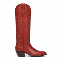 Tuhoomall Western Boots for Women with Embroidery, Chunky Heel 2.00 in, Mid-Calf Length, Vegan Leather, Casual Fashion Footwear, All Seasons