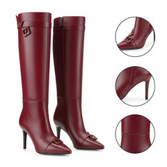 Tuhoomall Comfortable Knee-High Party Boots - Stylish Pointed Toe, Elegant High Stiletto Heel - Perfect for Casual Spring, Autumn, Winter Wear