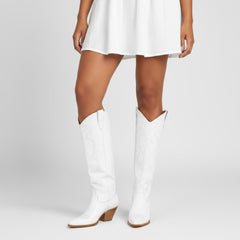 Tuhoomall Western Over-the-Knee Boots with Chunky Heel, Embroidered Vegan Leather for Fashionable Travel & Classic Style, Thigh-High Solid Color Design