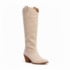 Tuhoomall Western Mid Calf Boots With Floral Embroidery And Rhinestones, Casual Style For Parties And Travel, Comfortable Rubber Sole, Chunky Heel 3.00 in