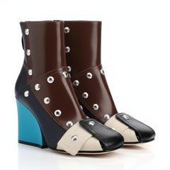 Tuhoomall Fashion Ankle Booties With Zip And Studs, Chunky Wedge Heel, Stylish For Parties And Casual Outings, All-Season Wear