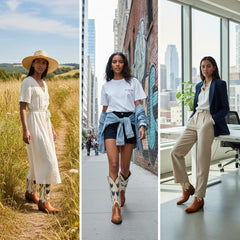 Tuhoomall Western Cowboy Boots for Women, Comfortable Floral Embroidered Mid-Calf Booties for Parties, Casual Wear and Events