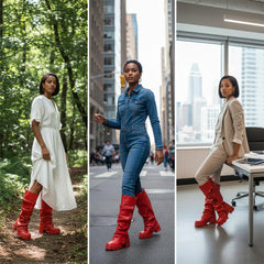 Tuhoomall Gothic Knee-High Boots for Women, Comfortable Chunky Heel, Stylish Slip-On Design for Casual Street Outings