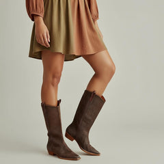 Tuhoomall Western Snip Toe Ankle Boots for Women, Classic All-Season Chunky Heel Rubber Sole, Easy Slip-On Design, Perfect for Casual and Office Wear