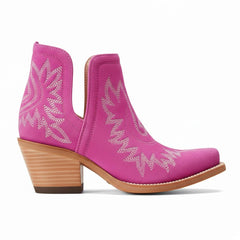 Tuhoomall Stylish Women's Ankle Boots, Chunky 2.36 in Heel, Slip-On Design, Embroidered Details, All-Season Fashion