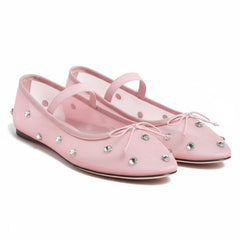 Tuhoomall Comfortable Rhinestone Ballet Flats for Women - Casual Blue Mesh Slip-On Shoes with Low Heel and Round Toe