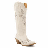 Tuhoomall Western Cowgirl Boots, Slip-On Mid Calf with Chunky Heel, Floral Embroidery for Parties and Casual Wear Tuhoomall