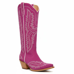 Tuhoomall Stylish Western Mid-Calf Boots for Women - Embroidered Vegan Leather, 2.76in Low Chunky Heel, Perfect for Year-Round Casual Wear