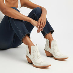 Tuhoomall Stylish Women's Ankle Boots, Chunky 2.36 in Heel, Slip-On Design, Embroidered Details, All-Season Fashion