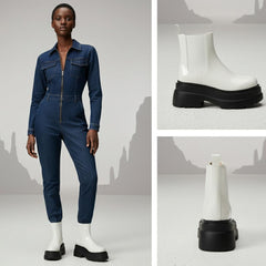 Tuhoomall Fashion Casual Waterproof Ankle Boots with Thick Sole, Round Toe, Easy Slip-On Design for Daily Office Wear