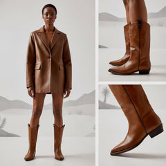 Tuhoomall Western Snip Toe Ankle Boots for Women, Classic All-Season Chunky Heel Rubber Sole, Easy Slip-On Design, Perfect for Casual and Office Wear