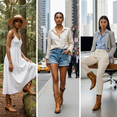 Tuhoomall Western Cowboy Ankle Boots for Women, Vegan Leather, Chunky 2" Heel, Snip Toe Design, Stylish Star Appliqué, All-Season Fashion