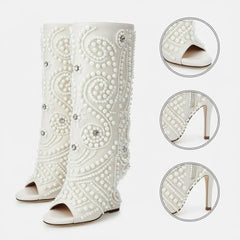 Tuhoomall Wedge Heel Floral Peep-Toe Ankle Boots with Rhinestone Accents for Parties and Performances Tuhoomall